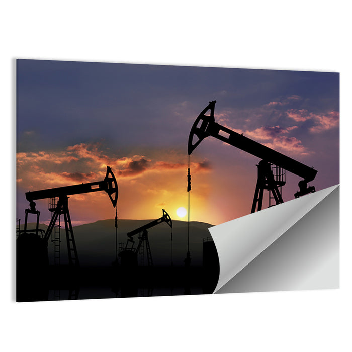 Sunset Oil Field with Pump Jacks Wall Art as a poster print