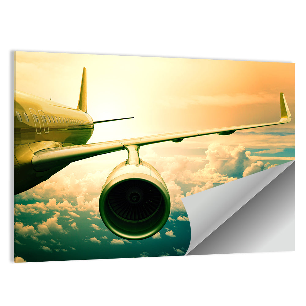 Passenger Jet Wing at Sunset Wall Art