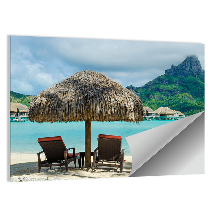 Bora Bora Lagoon with Thatched Umbrella Wall Art as a poster print
