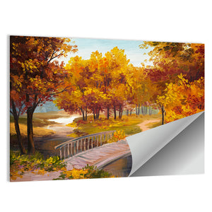 Autumn Forest With River & Bridge Wall Art