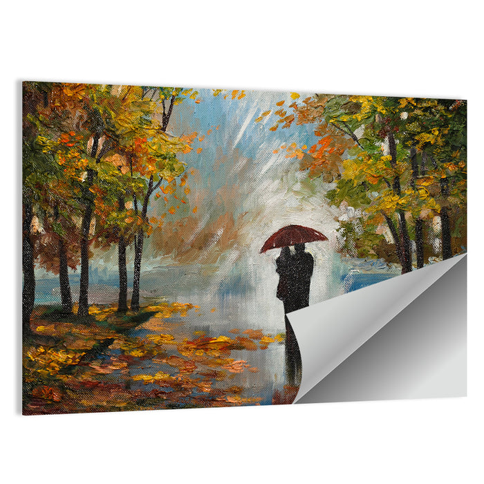 Couple in Autumn Forest Wall Art as a poster print
