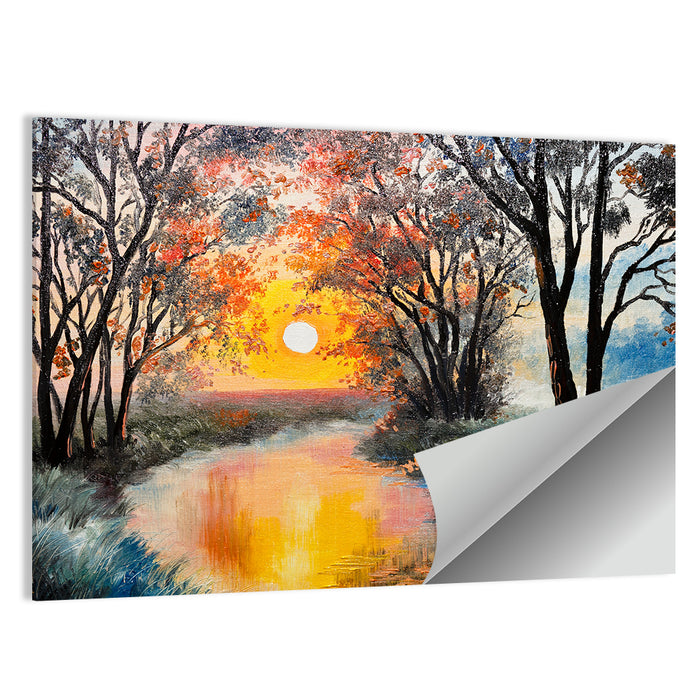 Golden Hour River Watercolor Wall Art as a poster print