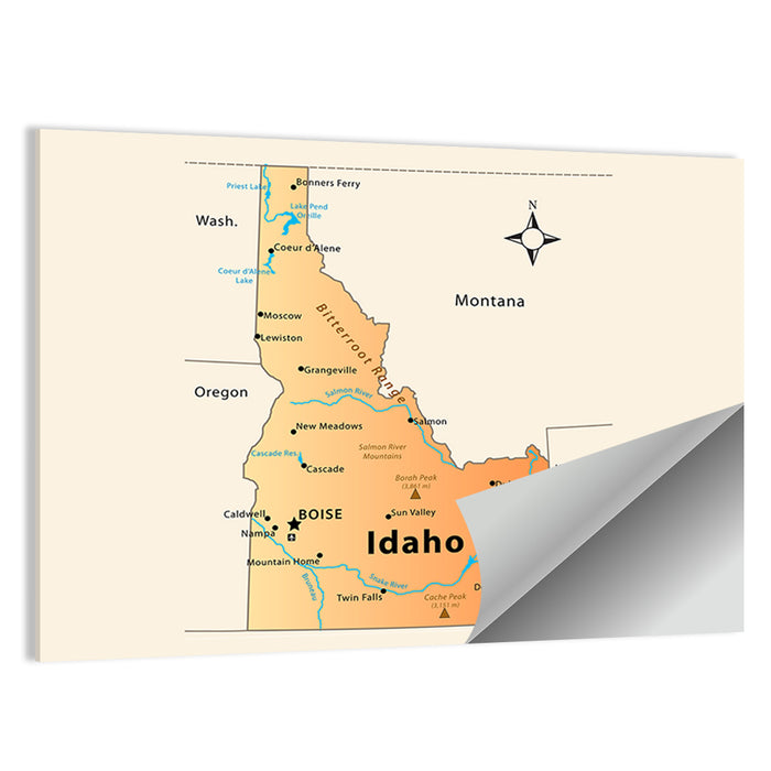 Idaho Cartographic Map Wall Art as a poster print
