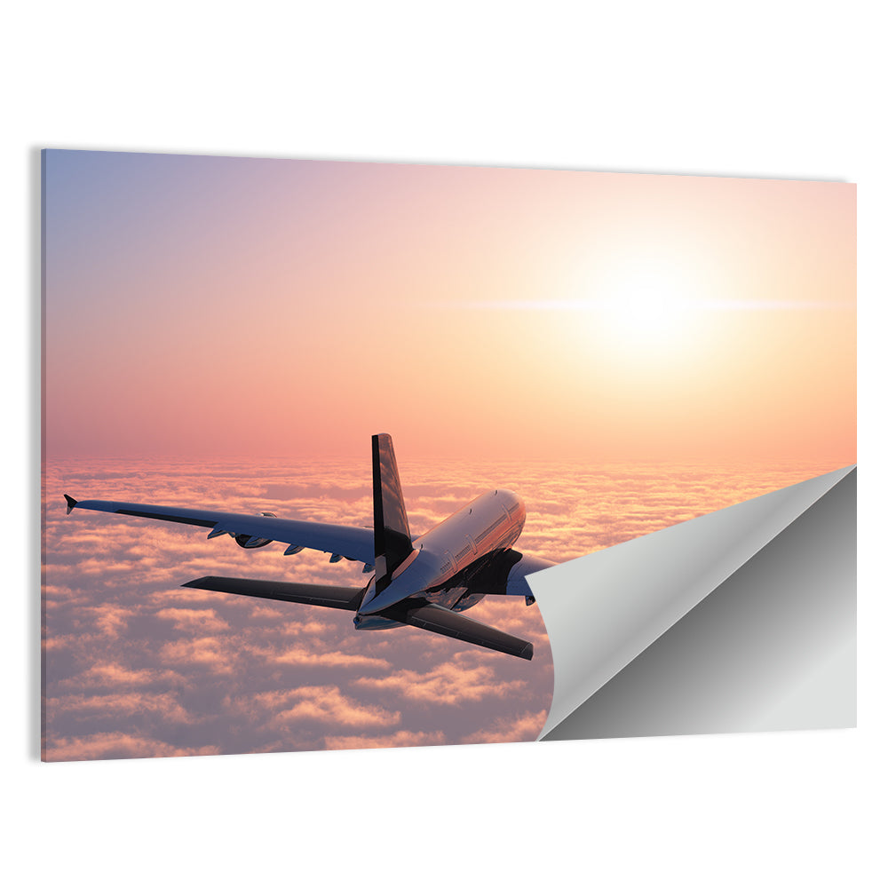 Passenger Plane Above Golden Clouds Wall Art