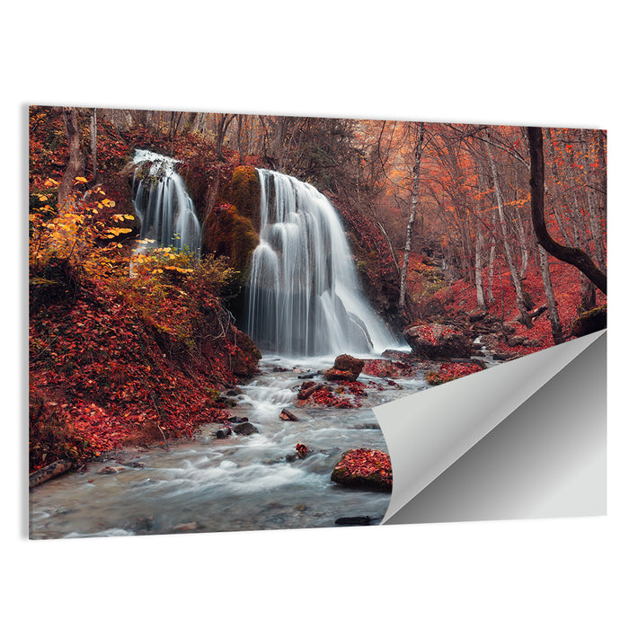 Dual Tier Autumn Forest Waterfall, Crimea Wall Art as a poster print