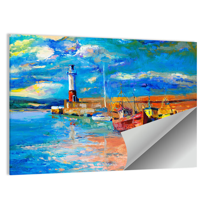 Lighthouse Harbor Sunset Wall Art as a poster print