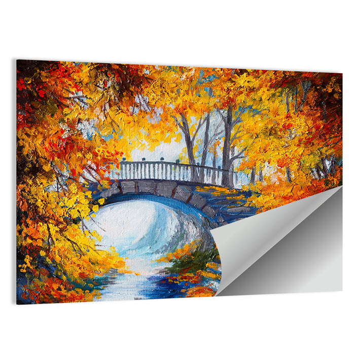 Autumn Forest Stone Bridge Wall Art as a poster print