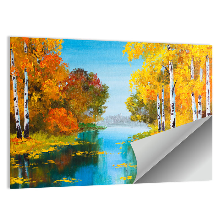 Autumn Birch River Reflection Wall Art as a poster print