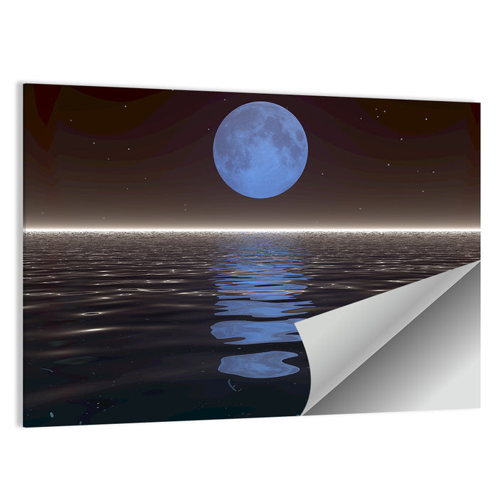 Surreal Moonset Over Reflective Sea Wall Art as a poster print