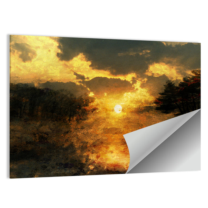 Golden Sunset Over Lake Wall Art as a poster print