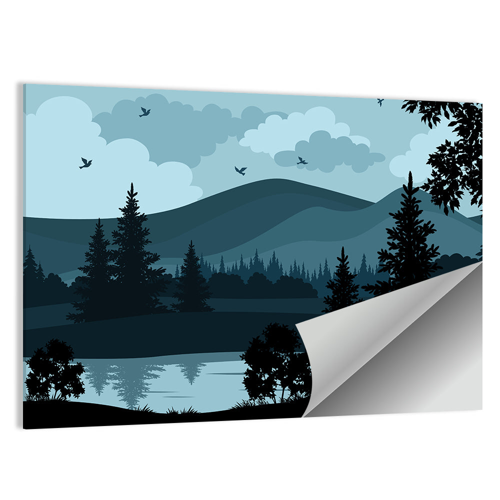 Flying Birds Over Mountain Lake Wall Art