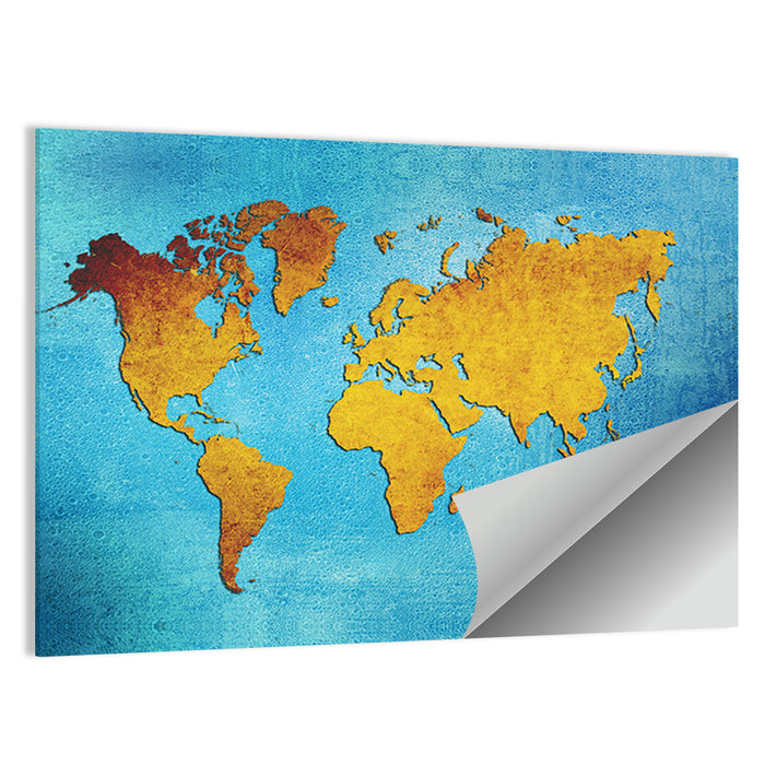 Distressed Blue World Map Wall Art as a poster print