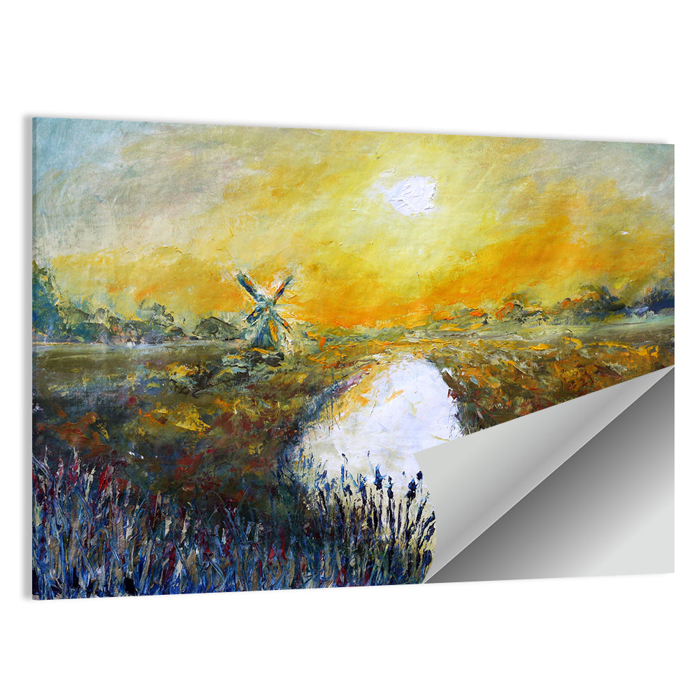 Windmill at Sunrise Over River Wall Art