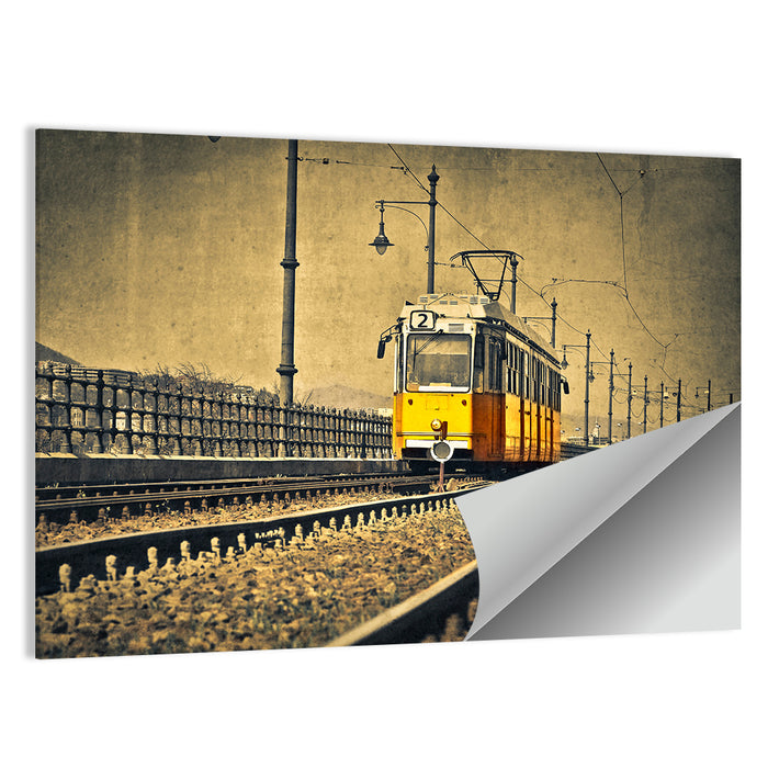 Yellow Tram No. 2 on Tracks Wall Art as a poster print