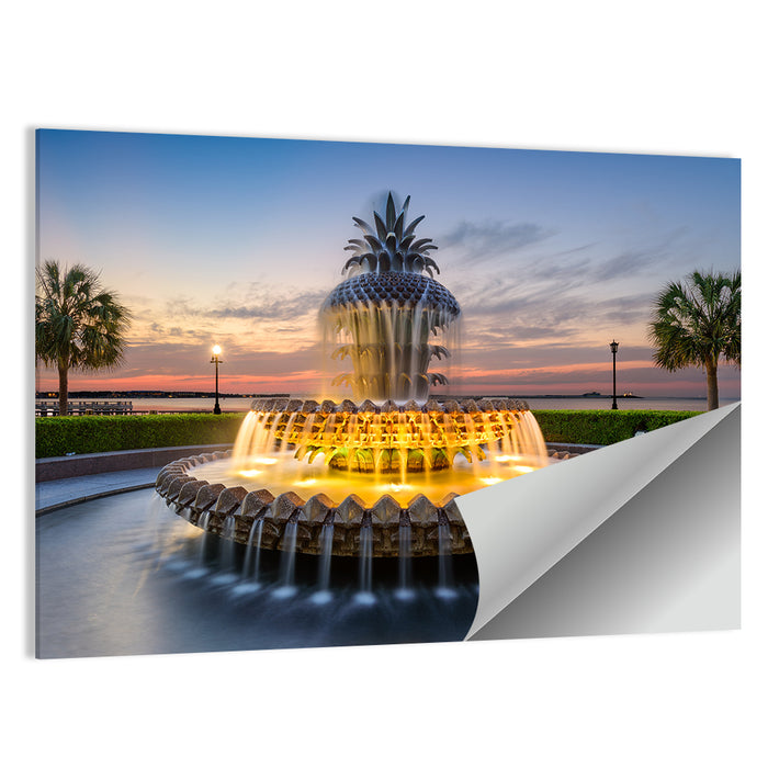 Charleston Pineapple Fountain at Dusk Wall Art as a poster print