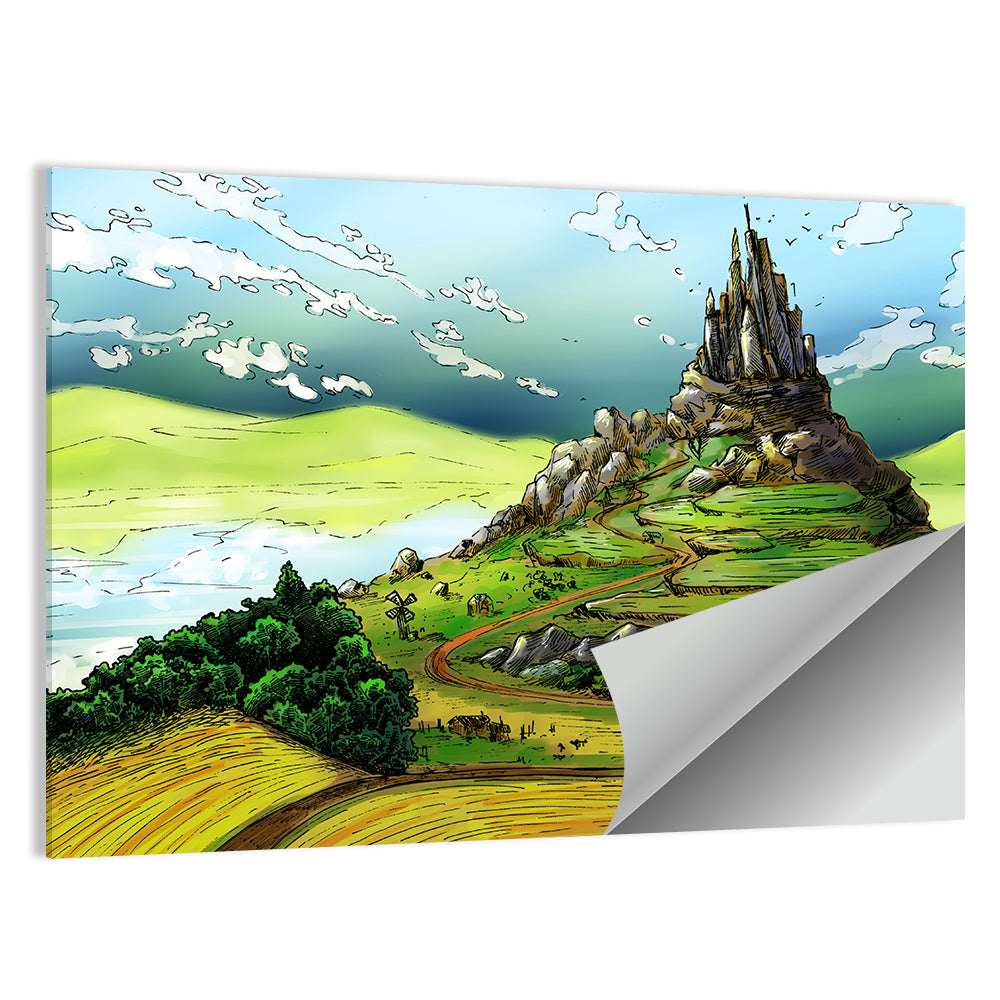 Hilltop Fairy Castle Illustration Wall Art