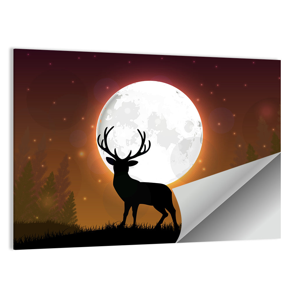 Moonlit Deer on Hill Wall Art