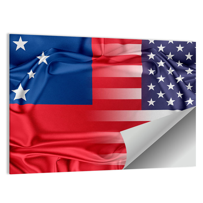 Samoa and USA Flag Blend Wall Art as a poster print