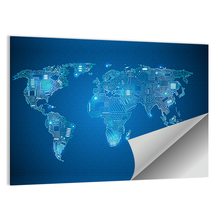 Digital Circuit World Map Wall Art as a poster print