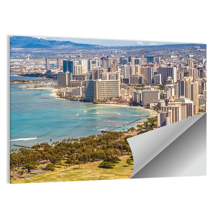 Waikiki Beach and Honolulu Skyline Wall Art as a poster print