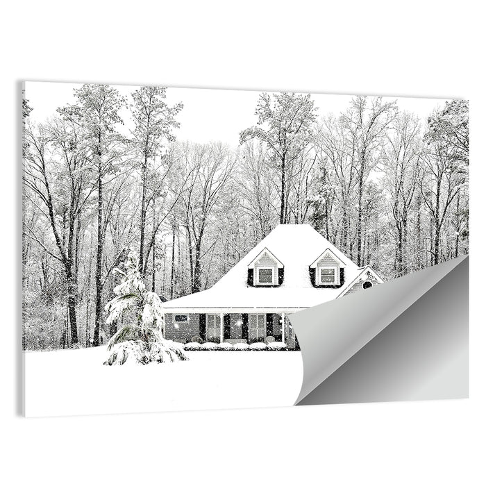 Frosty Winter House Landscape Wall Art as a poster print