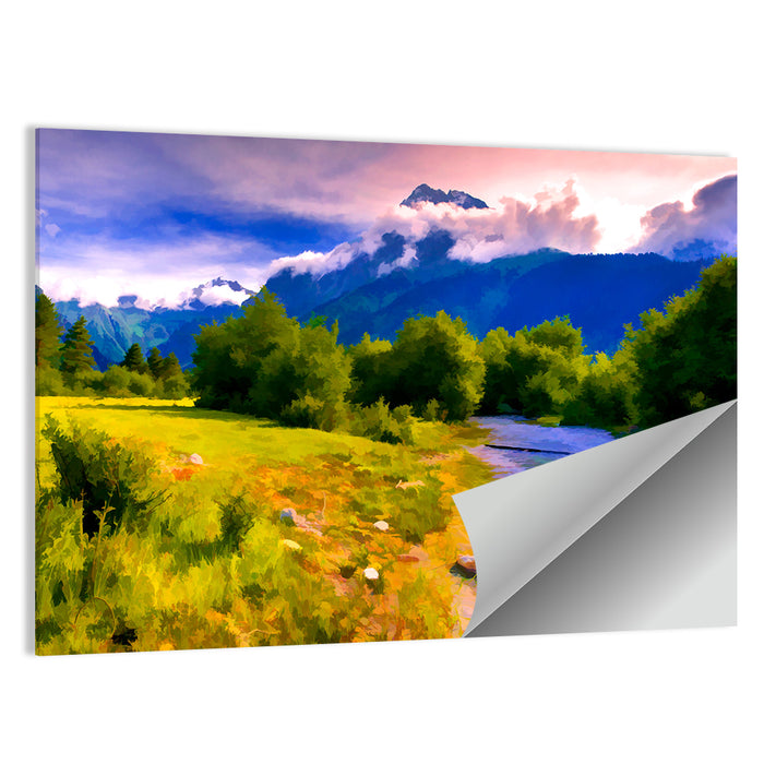 Mountain River Through Meadow Wall Art as a poster print