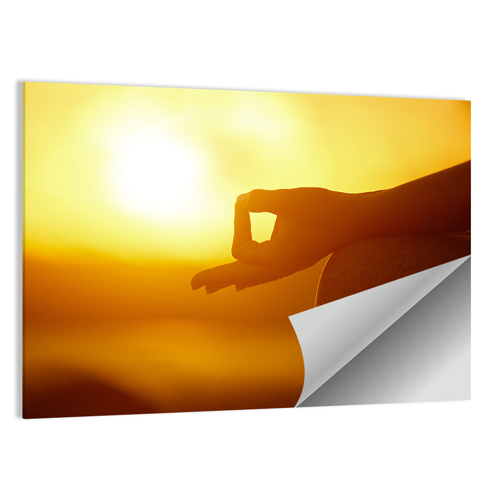 Lotus Pose on Beach at Sunset Wall Art