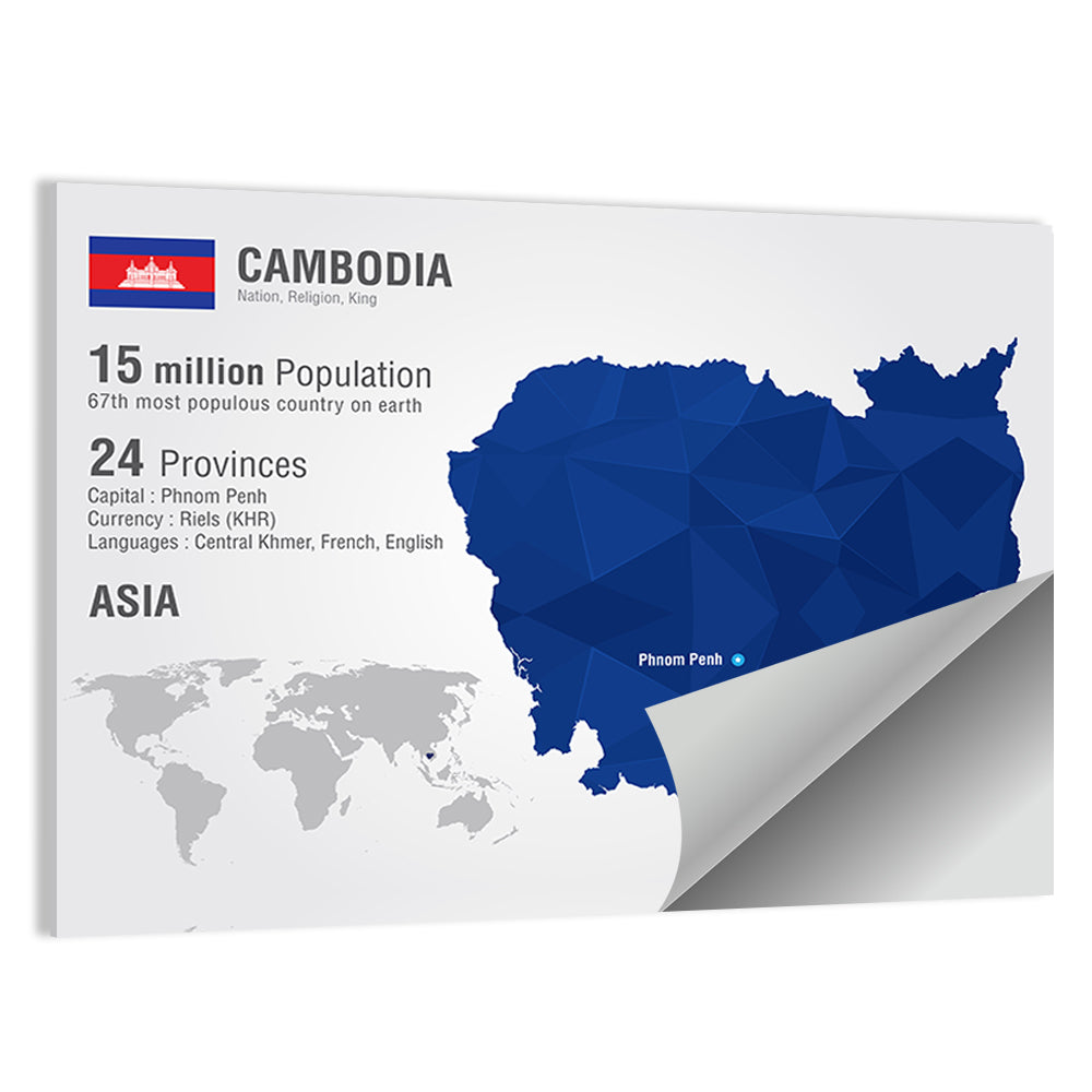 Cambodia Geometric Map Wall Art