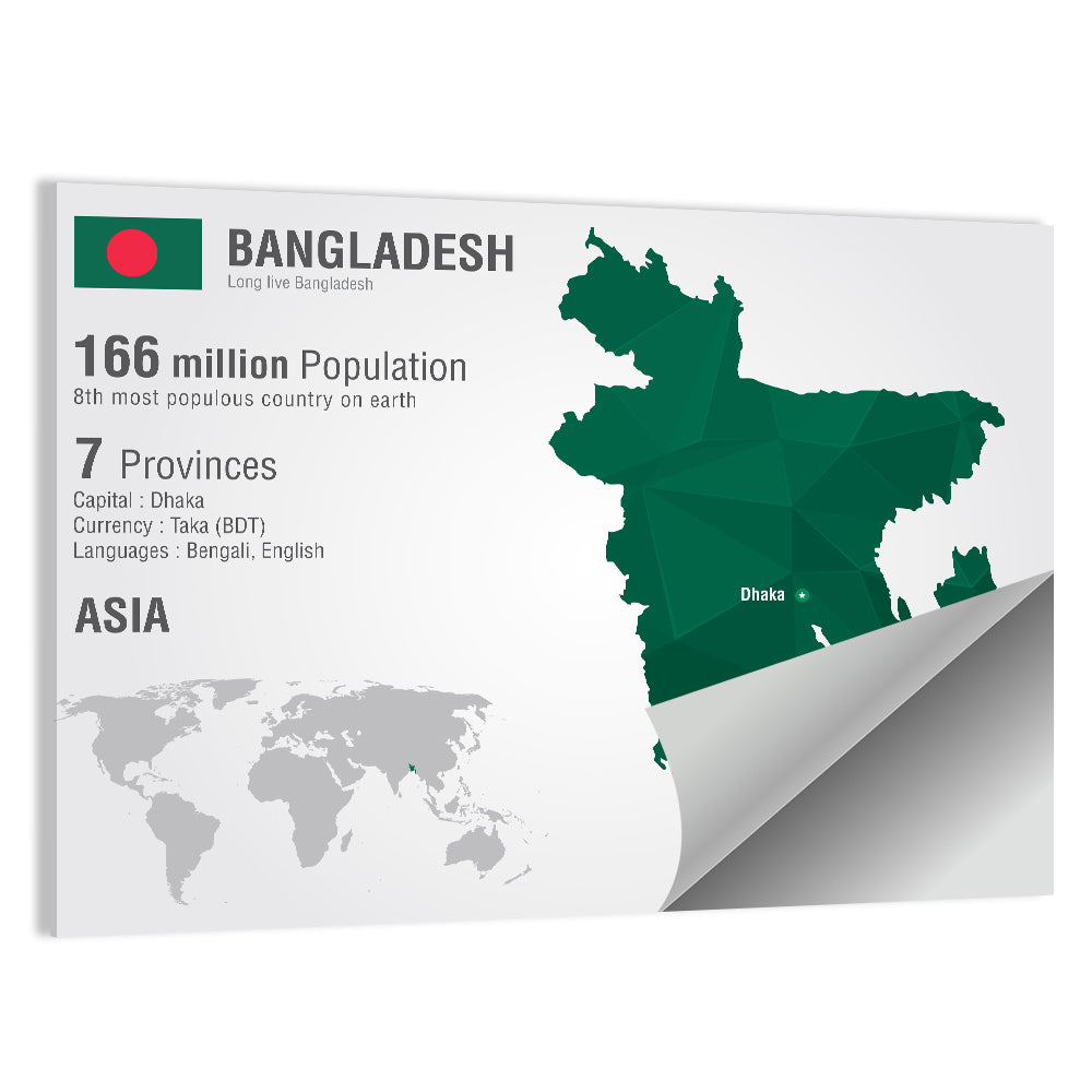 Bangladesh Map with Dhaka Marker Wall Art