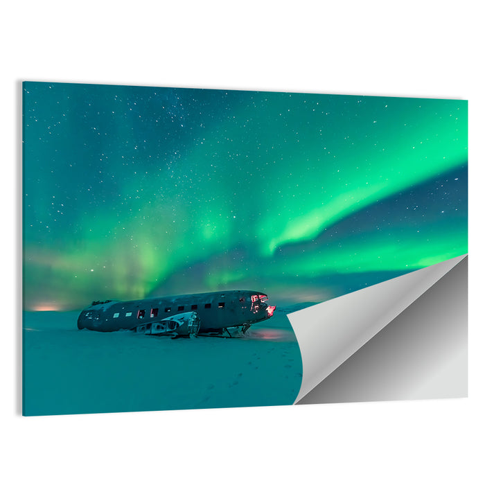 Northern Lights Over Sólheimasandur Wreck Wall Art as a poster print