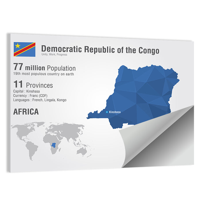 Democratic Republic of the Congo Map Wall Art as a poster print