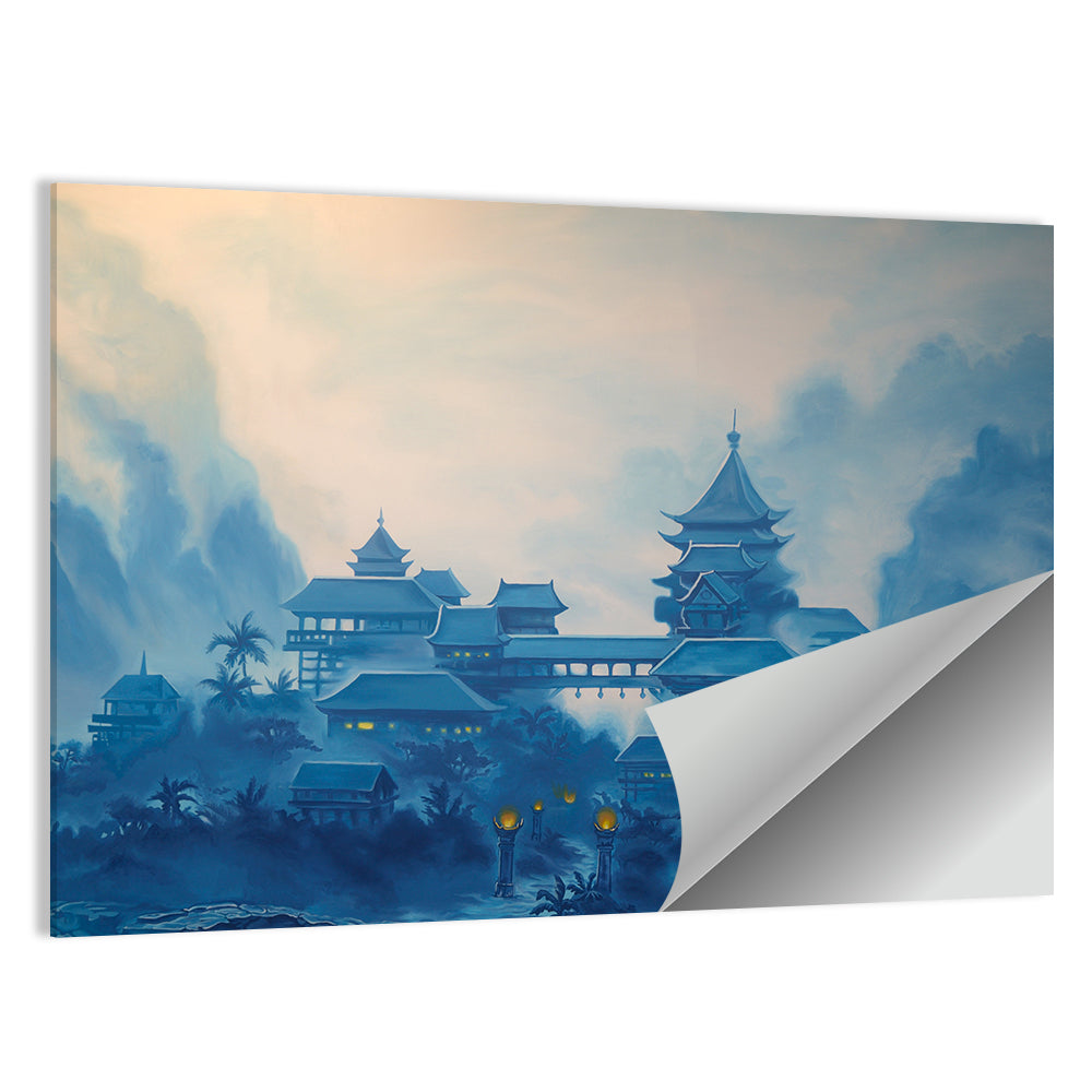 Misty Chinese Mountain Temple Wall Art
