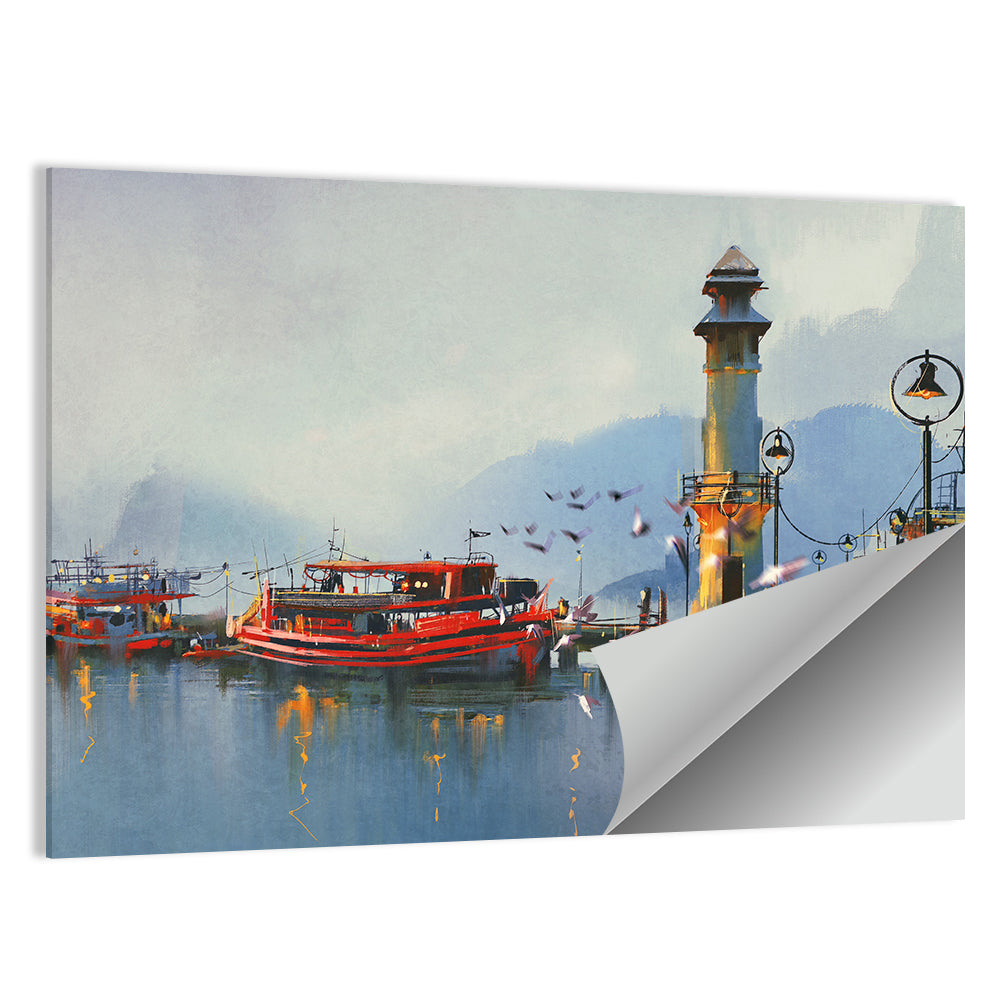 Fishing Boat at Misty Harbor Wall Art