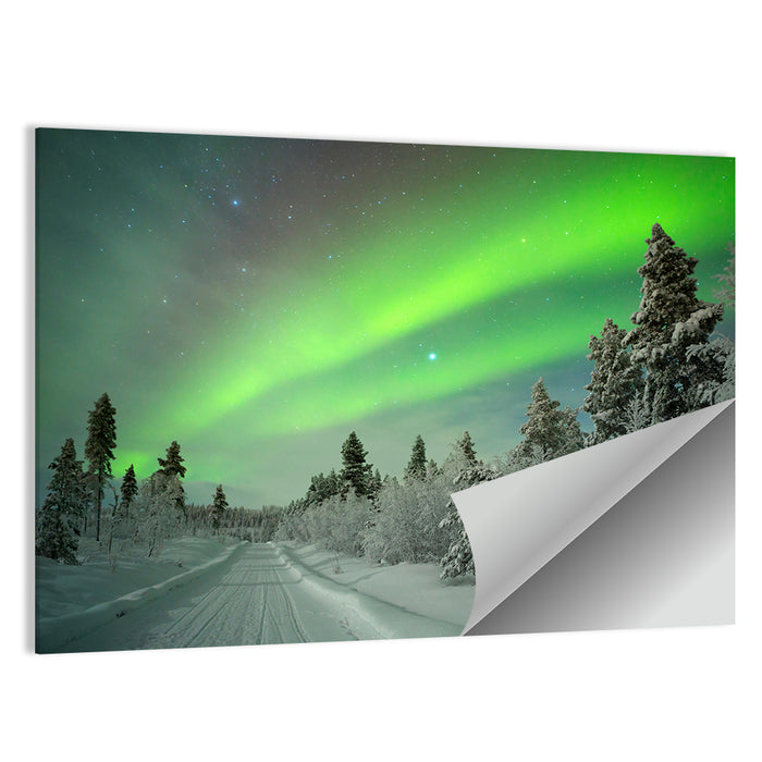 Aurora Over Snowy Forest Road Wall Art as a poster print