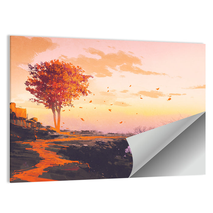 Melting Autumn Tree on Cliff Wall Art as a poster print