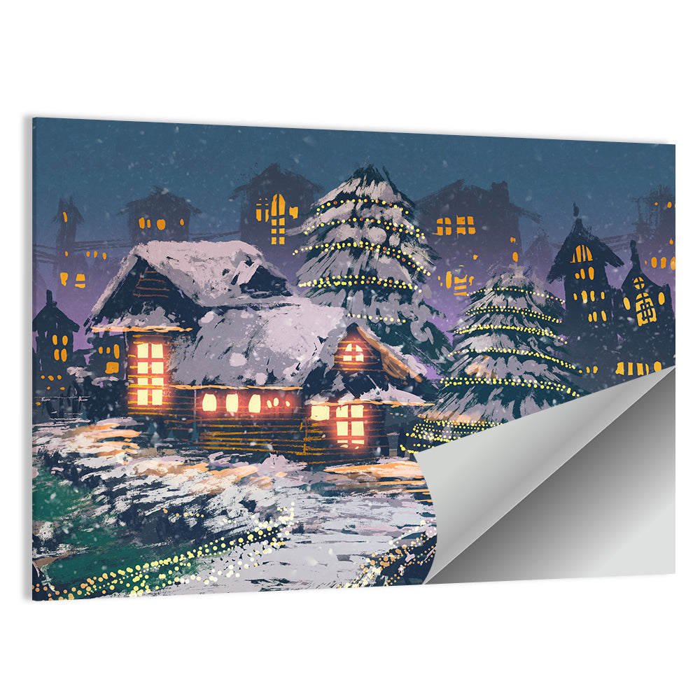 Christmas Night Village Scene Wall Art