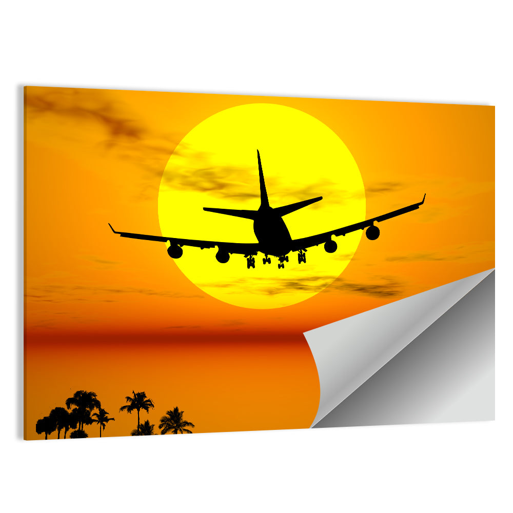Airplane Silhouette at Sunset Wall Art