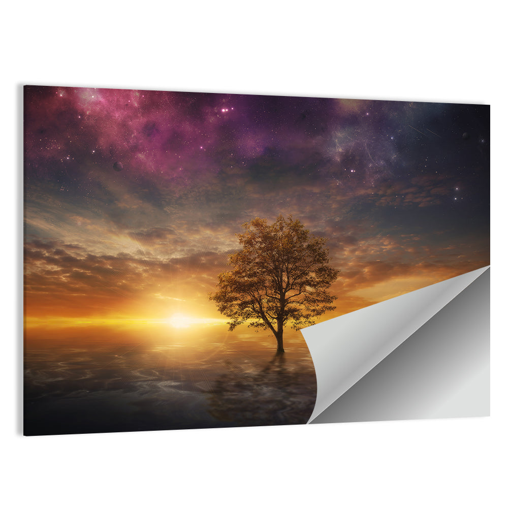 Surreal Tree Over Reflective Lake Wall Art