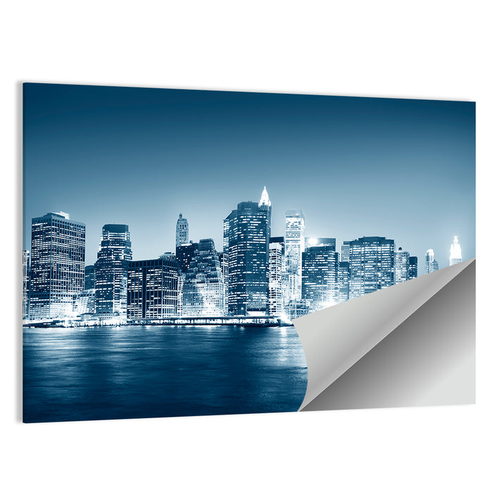 New York Night Skyline Reflection Wall Art as a poster print