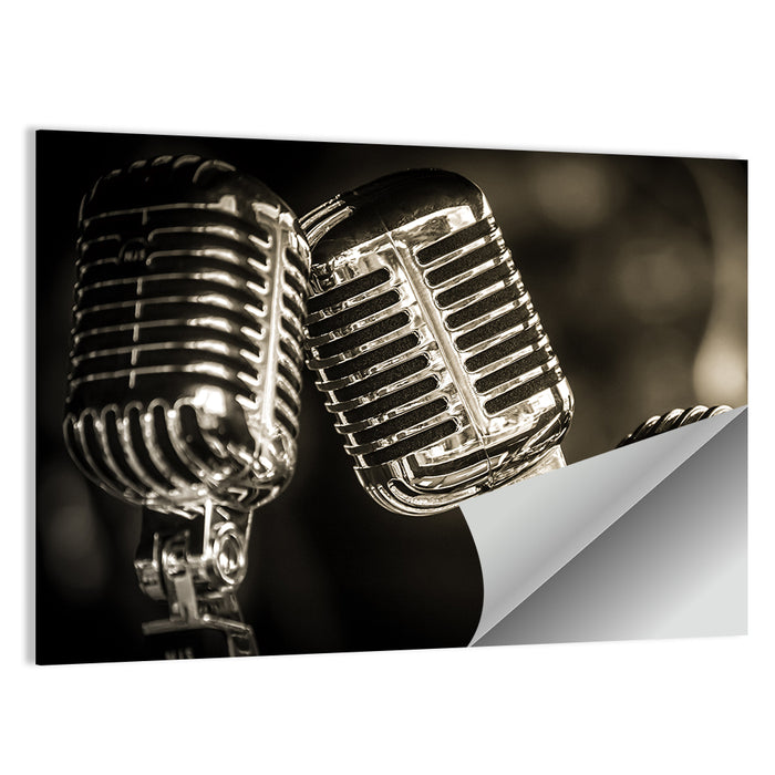 Three Vintage Studio Microphones Wall Art as a poster print
