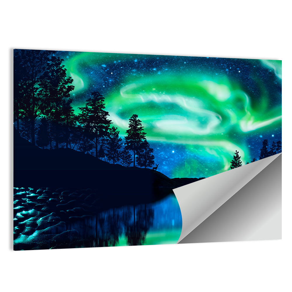 Northern Lights Over Mountain Lake Wall Art