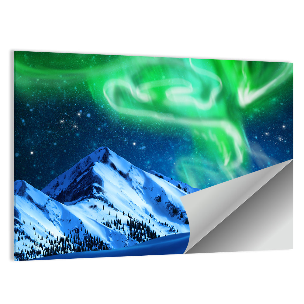 Glowing Aurora Over Snow Capped Mountains Wall Art
