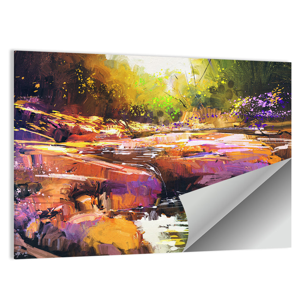 Autumn Stream with Textured Rocks Wall Art