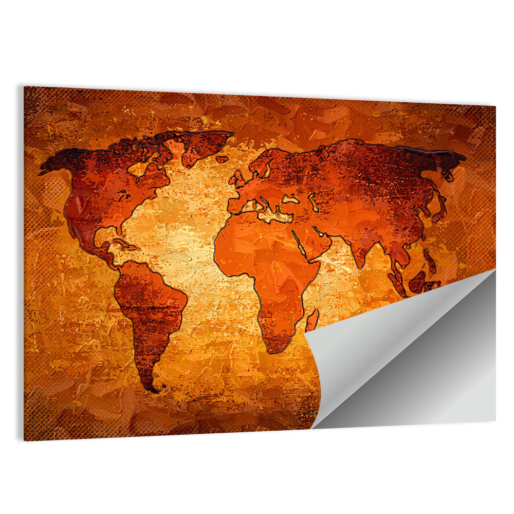 Glowing Orange World Map Wall Art