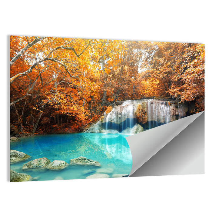 Erawan Waterfall Autumn Reflection Wall Art as a poster print