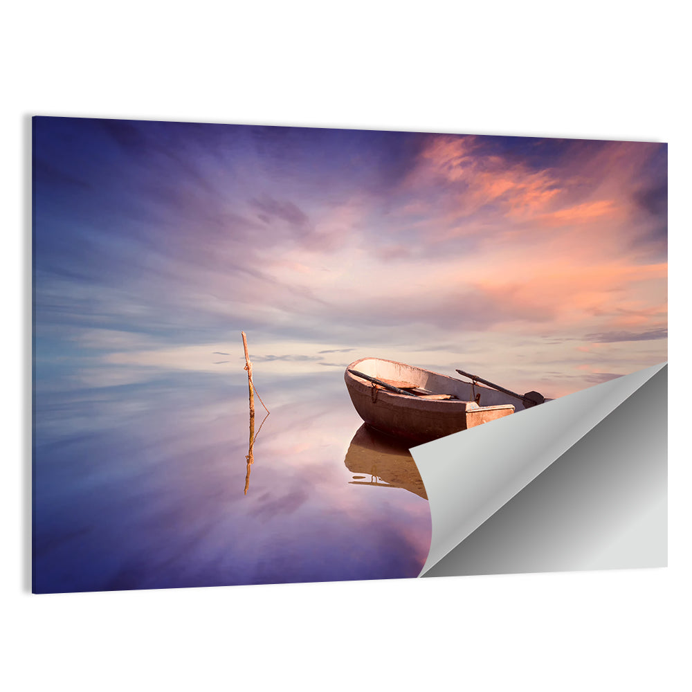 Lonely Boat at Sunset Wall Art