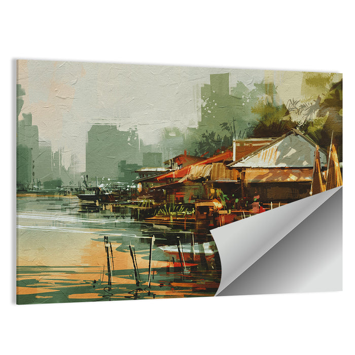 Old Fishing Village Watercolor Wall Art as a poster print