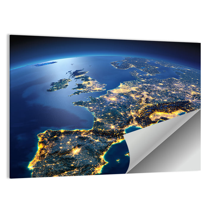 Night View of Earth Over Europe Wall Art as a poster print