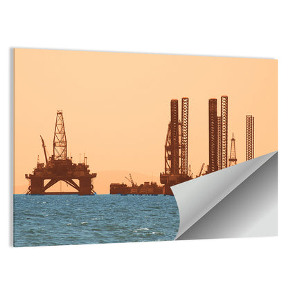 Oil Rig During Sunset In Baku Wall Art