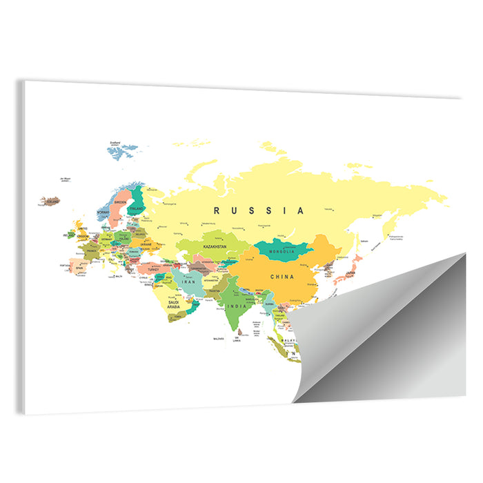 Eurasia Map with Country Labels Wall Art as a poster print